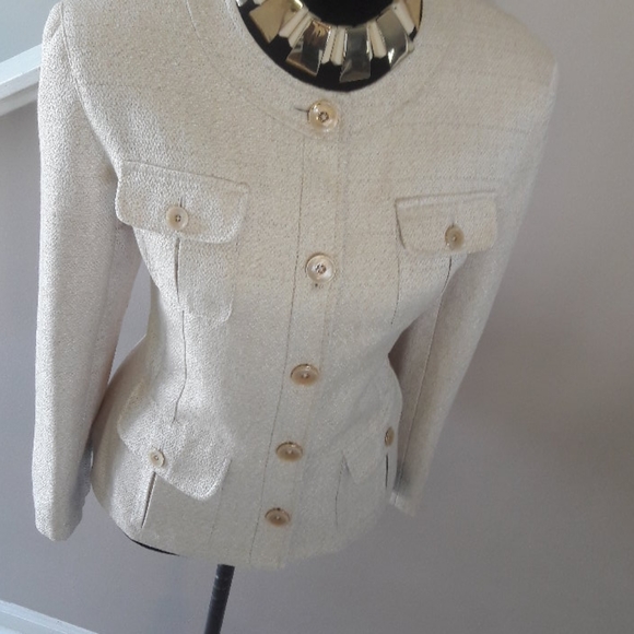 Jones New York/ Creme/Peplum Style/ Tweed Blazer - Picture 4 of 8